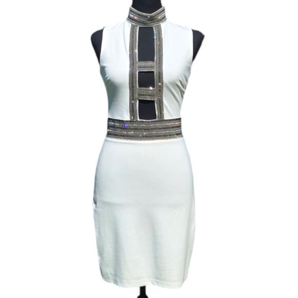 Bebe Embellished Cage Mini Dress Size 4 - Picture 2 of 9